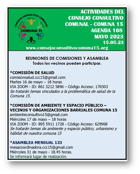 Actividades del Consejo Consultivo Comunal de la Comuna 15- Mayo 2023
