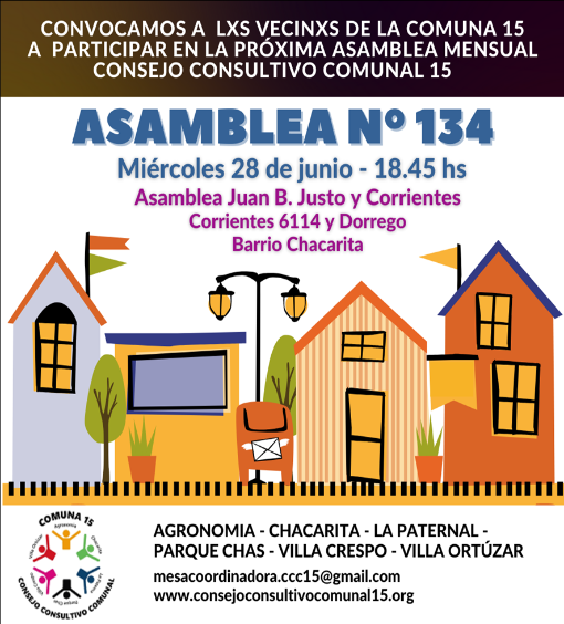 Convocatoria a participar de la Asamblea 134 del Consejo Consultivo Comunal de la Comuna 15