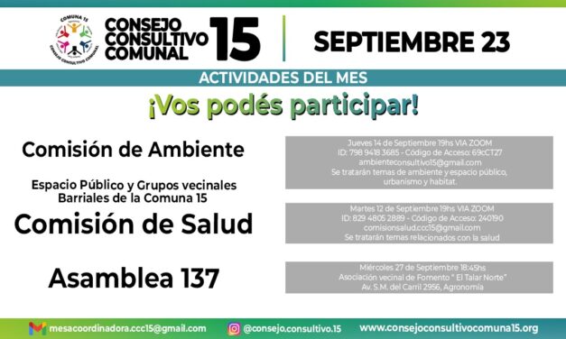 Actividades de Septiembre del Consejo Consultivo Comunal de la Comuna 15