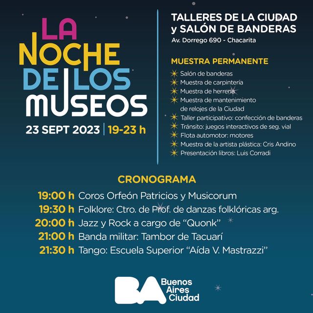 El Salón de las Banderas y los Talleres de la Ciudad estarán presentes en la Noche de los Museos
