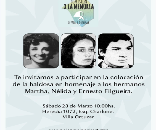 Baldosa en homenaje a militantes desaparecidos en Villa Ortúzar