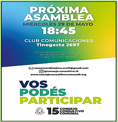 Asamblea del mes de mayo del Consejo Consultivo Comunal de la Comuna 15