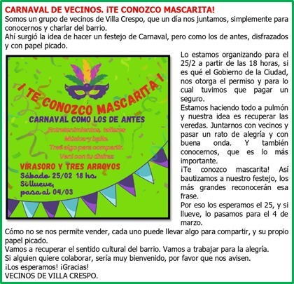 Carnaval de vecinos en Villa Crespo