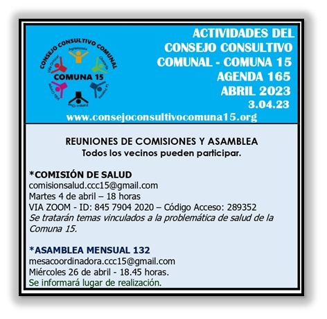 Agenda del Consejo Consultivo Comunal de la Comuna 15- Abril 2023