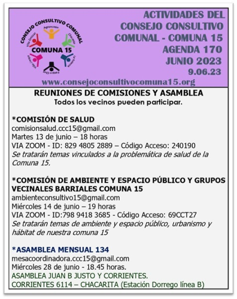 Actividades del Consejo Consultivo Comunal de la Comuna 15- Junio 2023