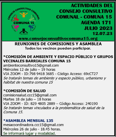 Agenda 171 del Consejo Consultivo Comunal de la Comuna 15