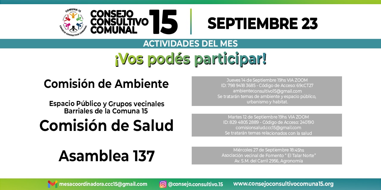 Actividades de Septiembre del Consejo Consultivo Comunal de la Comuna 15