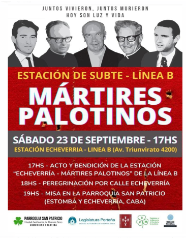 Homenaje a los Mártires Palotinos: Cambiará el nombre de la estación Echeverría de la línea B de subte