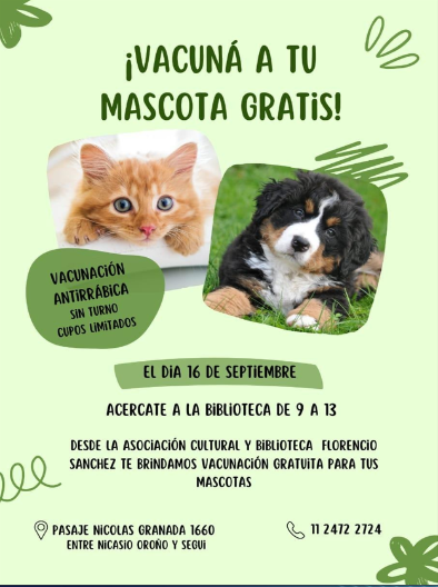 Vacuná gratis a tu mascota en La Paternal