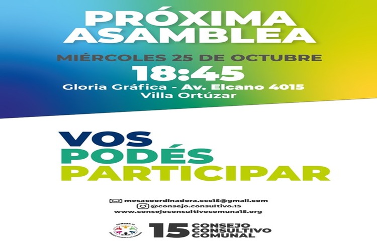 Convocatoria a la Asamblea 138 del Consejo Consultivo Comunal de la Comuna 15