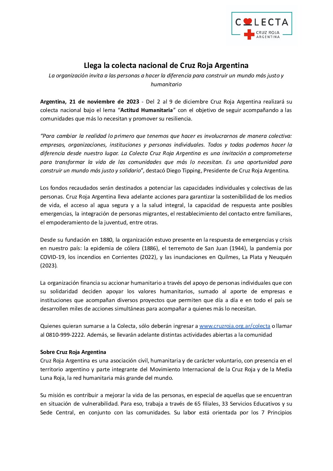 Llega la colecta nacional de Cruz Roja Argentina