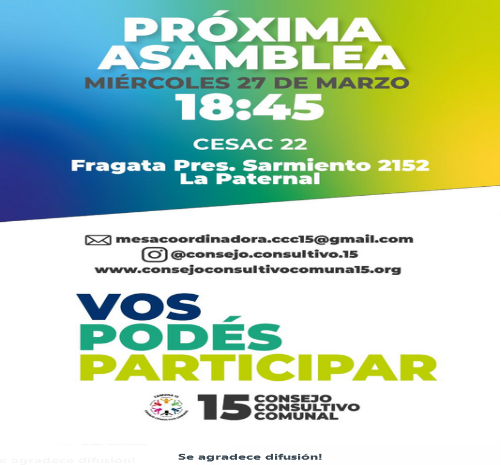 Asamblea 143 del Consejo Consultivo Comunal de la Comuna 15