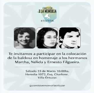 Baldosa en homenaje a militantes desaparecidos en Villa Ortúzar