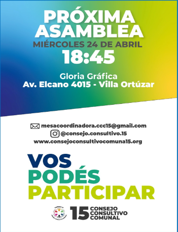 Asamblea de abril del Consejo Consultivo Comunal de la Comuna 15