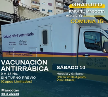 Villa Ortúzar: Jornada de vacunación antirrábica gratuita en la Plaza 25 de Agosto
