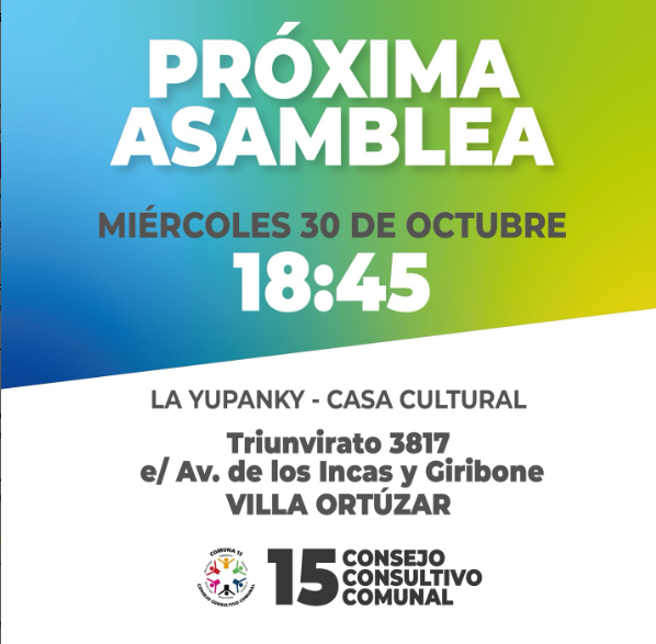 Convocatoria a la Asamblea 151 del Consejo Consultivo Comunal de la Comuna 15